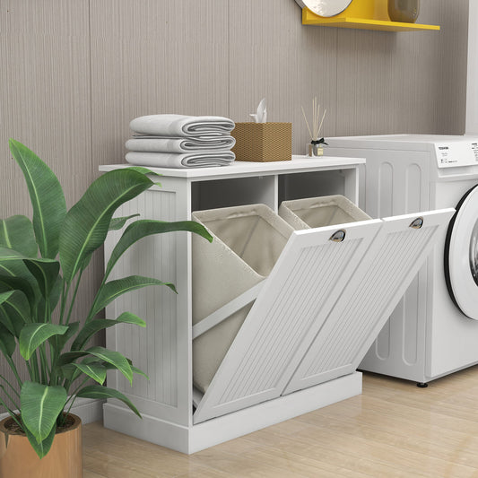 Gecheer Two-Compartment Tilt-Out Laundry Sorter Cabinet - Organized and Easy to Clean Modern Bathroom Storage Cabinet, Bathroom Shelf, Freestanding Cupboard for Living Room LYKW112049950