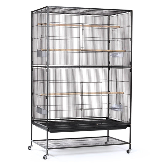Prevue Hendryx Pet Products Wrought Iron Flight Cage - Big Rolling Bird Cage for Parakeets, Cockatiels, Conures, Lovebirds, Canaries, Finches, Parrotlets, & Caiques, 5 Ft - X-Large, Hammertone Black