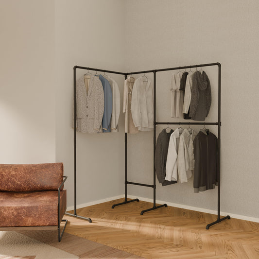 pamo Industrial Pipe Clothing Rack with Shelf - 220 lbs Capacity - Free Standing Clothes Rack and Walk In Closet for Wardrobe