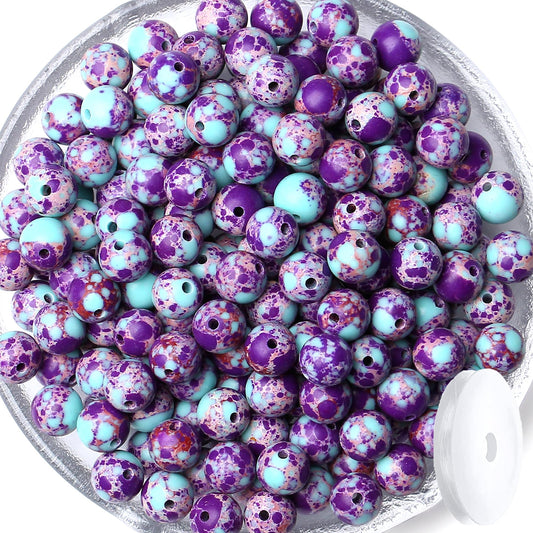 QINJIEJIE 60PCS Colorful Imperial Jasper Beads 8mm Stone Beads Round Loose Purple and Blue Pattern Gemstone Bead for Bracelet Beading Crystal Jewelry Making DIY Necklace Earrings 0.32"