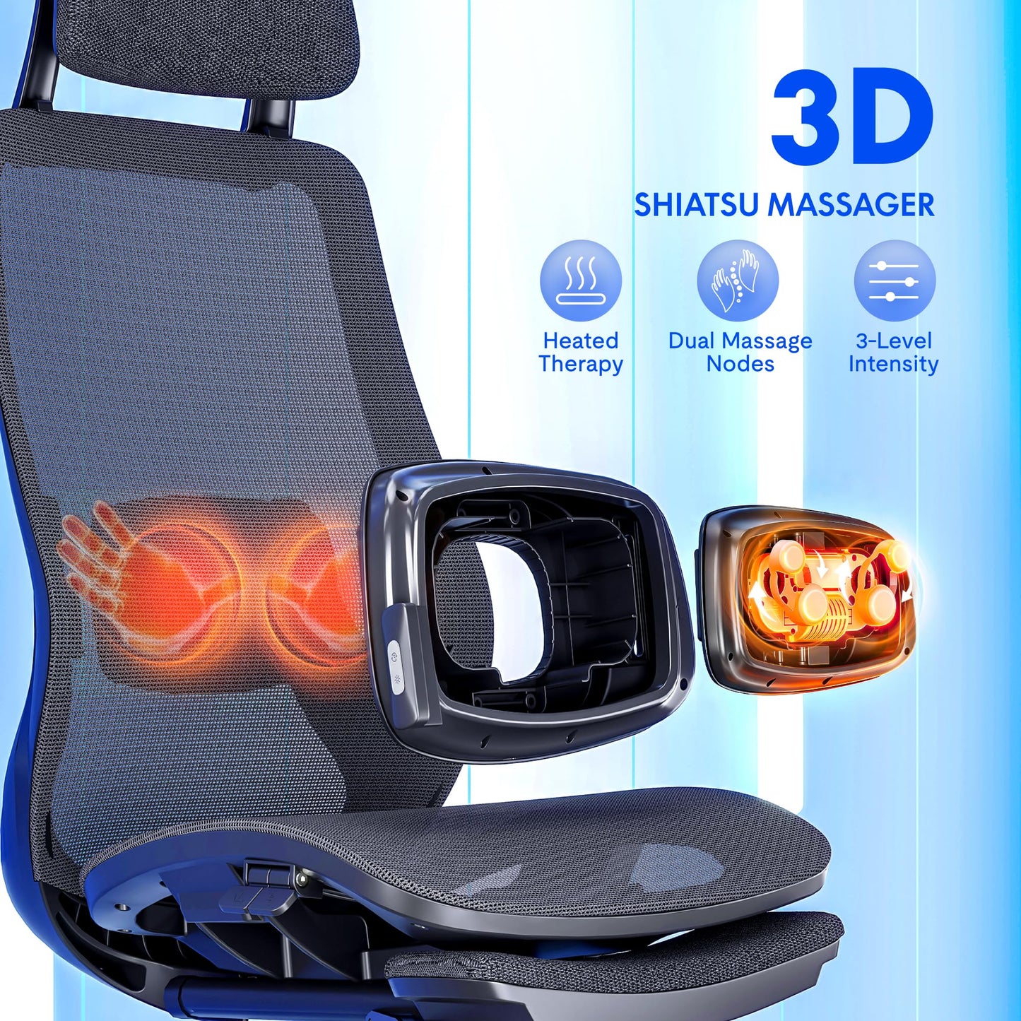 FLEXISPOT MasterEase Massage Office Chair with Footrest, High Back Ergonomic Desk Chair with Adjustable Headrest, 3D Armrests, 2D Lumbar Heated Massage, 4-Position Recline, Mesh Seat, Black