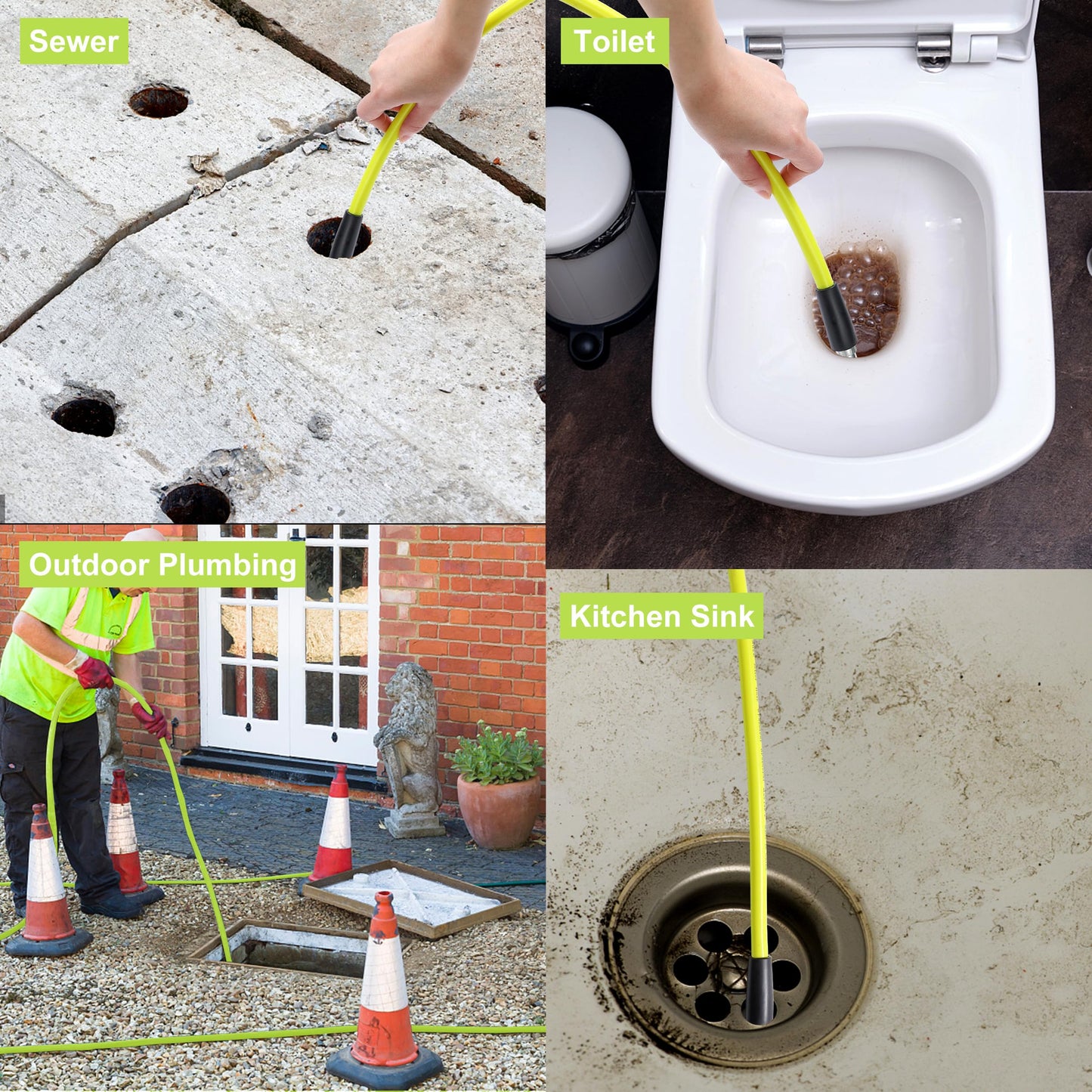 M MINGLE Sewer Jetter Kit for Pressure Washer 100 FT, Drain Cleaner Hose with Power Washer Gun, 1/4 Inch NPT Corner Rotating and Button Nose Sewer Jetting Nozzle, Orifice 4.0, 4.5