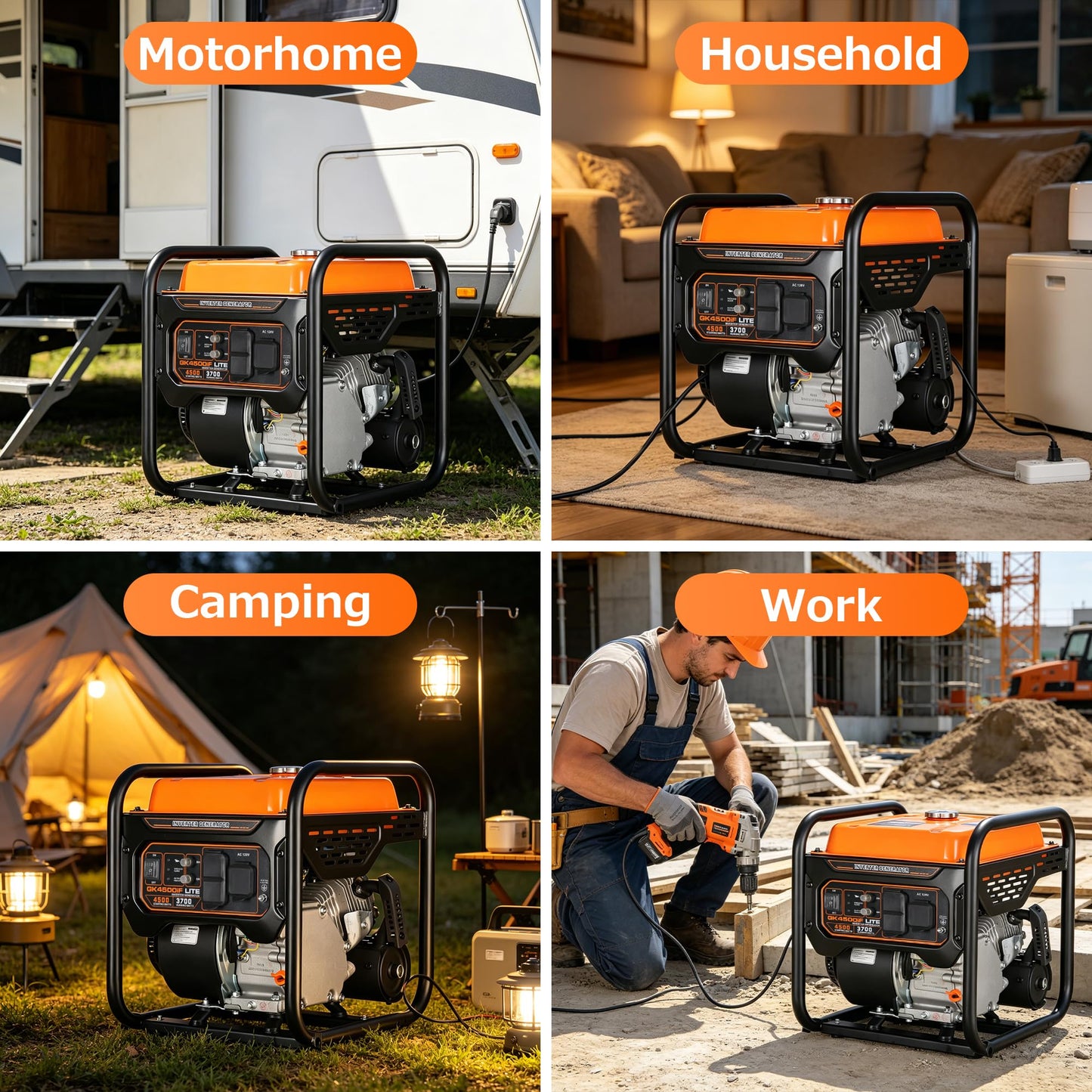 Genkins 4500 Watt Open Frame Inverter Generator 30 Amp Pure Sine Wave Noise Reduced 50% 56lbs EPA complied Gas Powered