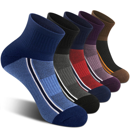 Gonii Mens Athletic Ankle Socks 5-Pairs - Blister Defense & Cushioned for Running, Hiking, Sports