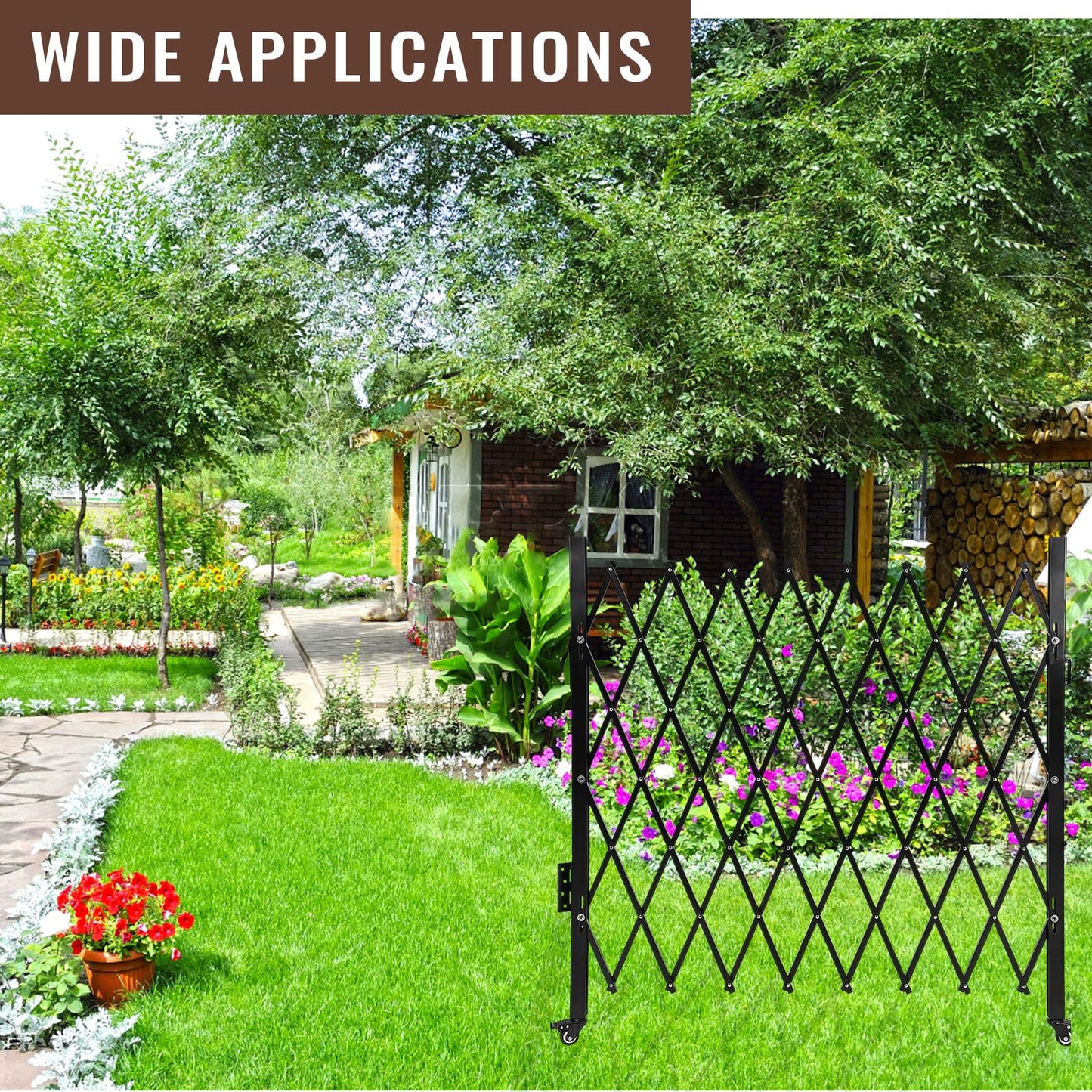 Towallmark 67" H x 71" W Single Folding Security Gate, Steel Expandable Fence with 360° Rolling Wheels