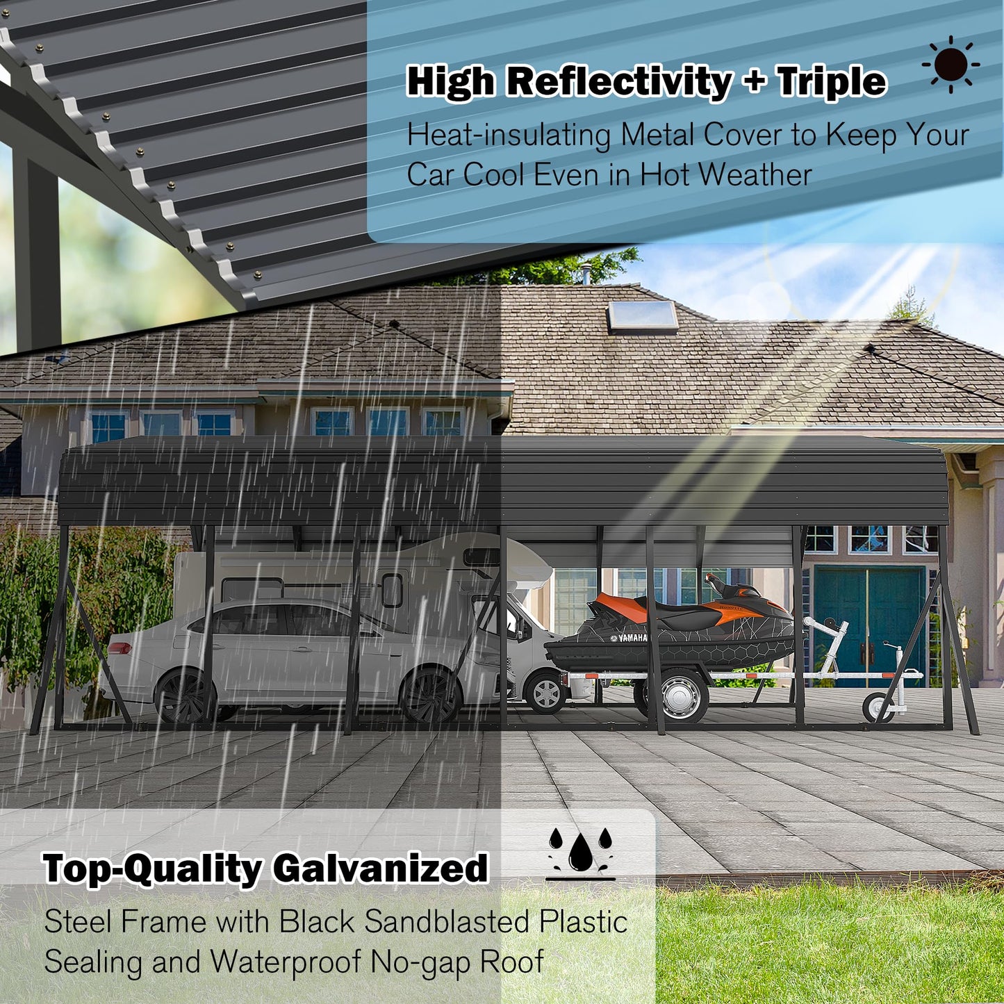 AirWire Carport Canopy 20’X30’ Heavy Duty Car Port Galvanized Steel Roof, Reinforced Stable Triangle Frame for Snowy Windy Metal Carports Enhanced Base Car Tent for Car,RV,Pickup,Boat,Truck,Tractor