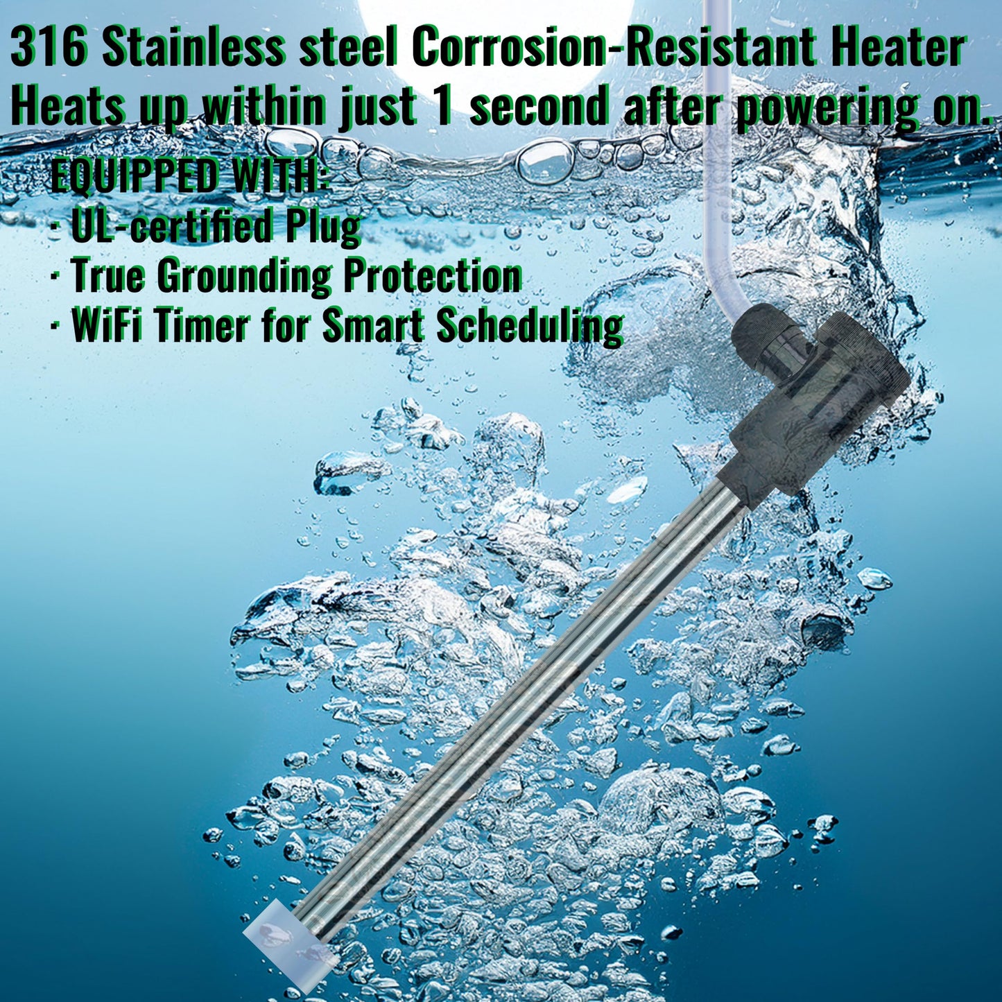 3500W 240V Fully Submersible Water Heater of Hot Tub & Inflatable Pool – Portable Immersion Electric Heater with Auto Shut Off & WiFi Timer for Tub, Spa, Above Ground/Inground Pool & Baptistry etc