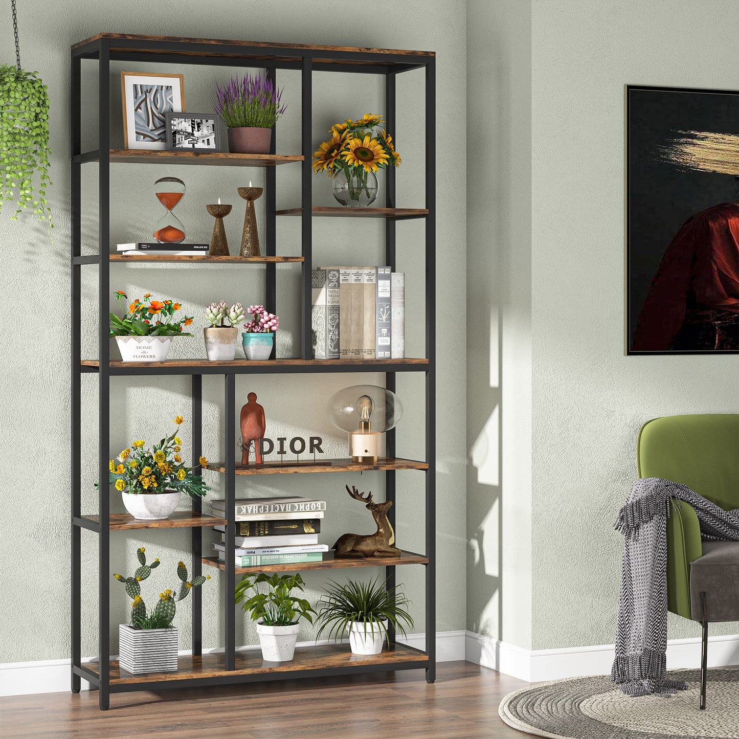 Tribesigns 79 inches Tall Bookshelf Bookcase, 8-Tier Staggered Bookcase, Modern Freestanding Open Book Shelves, Wide Wood Etagere Shelving Unit Display Shelf for Living Room