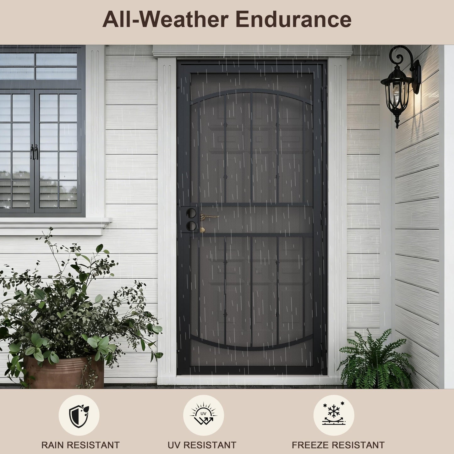 JUBEST 36" x 80" Steel Security Door, Universal/Reversible Outswing Security Screen Door, Black Powder-Coated Surface Mount Frame with Expanded Metal Screen, Rust-Resistant, No Handles Included