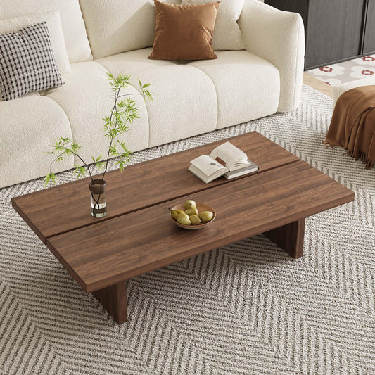 47" Rectangular Walnut Grain Coffee Table - Minimalist Modern Coffee Tables for Living Room, Japanese Tea Table, Low Profile Center Table for Home & Office (Brown)