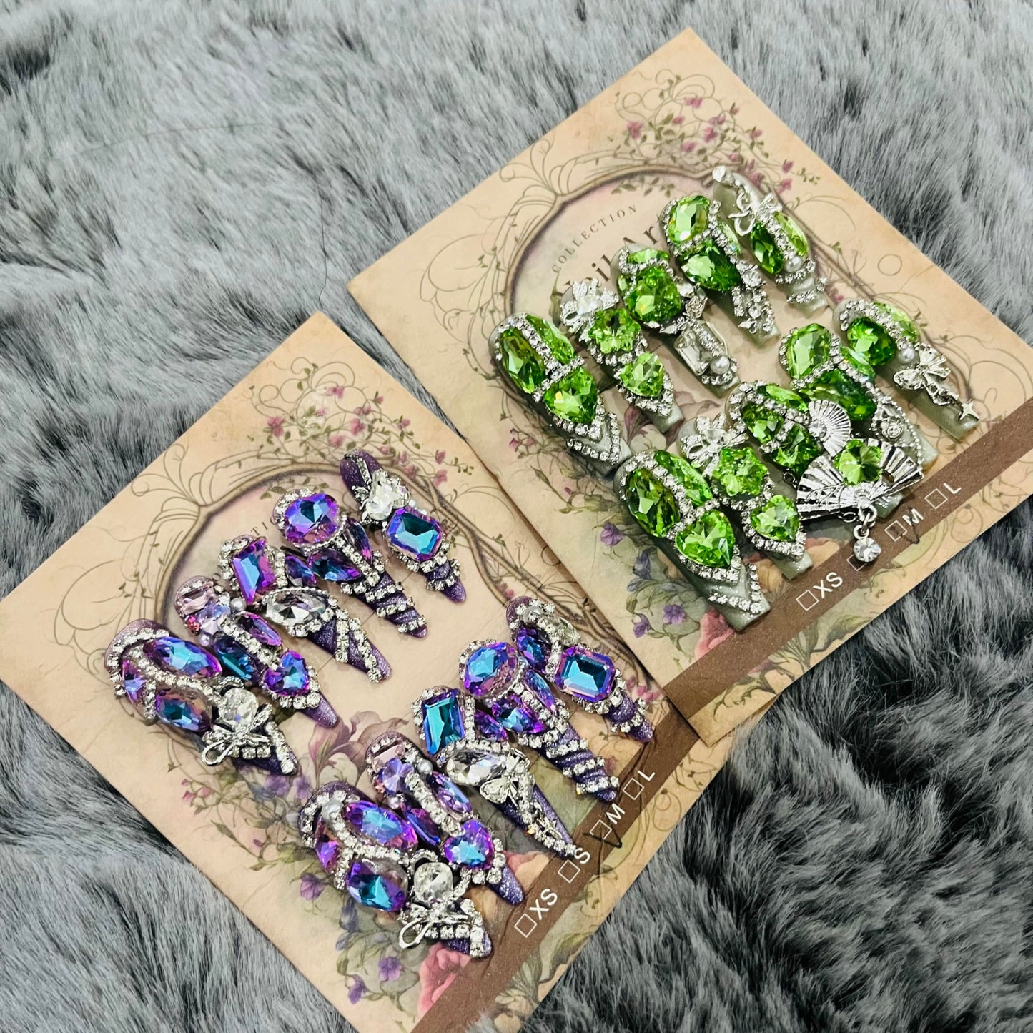 Press on Nails 2Packs (20Pcs) Handmade Nails Mystery Box Random 40mm Long Manicure Charms Nails Art Nail Kit Press on Nails for Women Party Holiday Photo Wedding Size L
