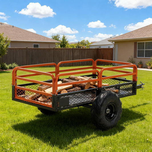 1500LBS Capacity 15 Cubic Feet Dump Cart Trailer, Heavy Duty Tow Behind Hauling Wagon with Dual Control Dumping for ATV UTV, Lawn Tractor and Garden Use