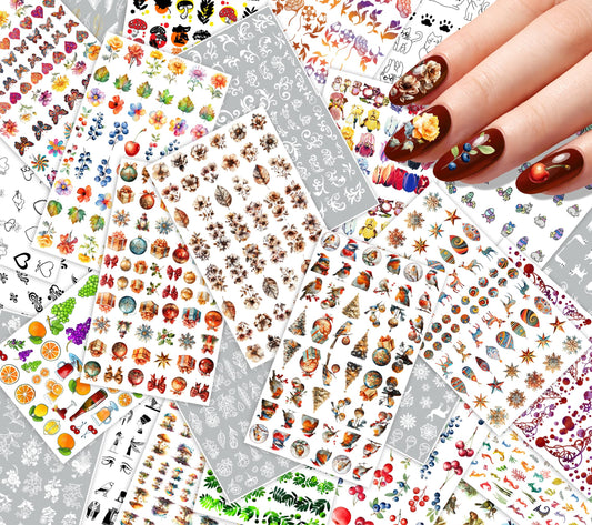 30 Sheets Nail Stickers Collection ~ Classic Christmas Charm ~ Ornaments Holly Snowflakes Gifts Winter Florals and Festive Motifs in Rich Detailed Style Creating Elegant Holiday Manicure Decals