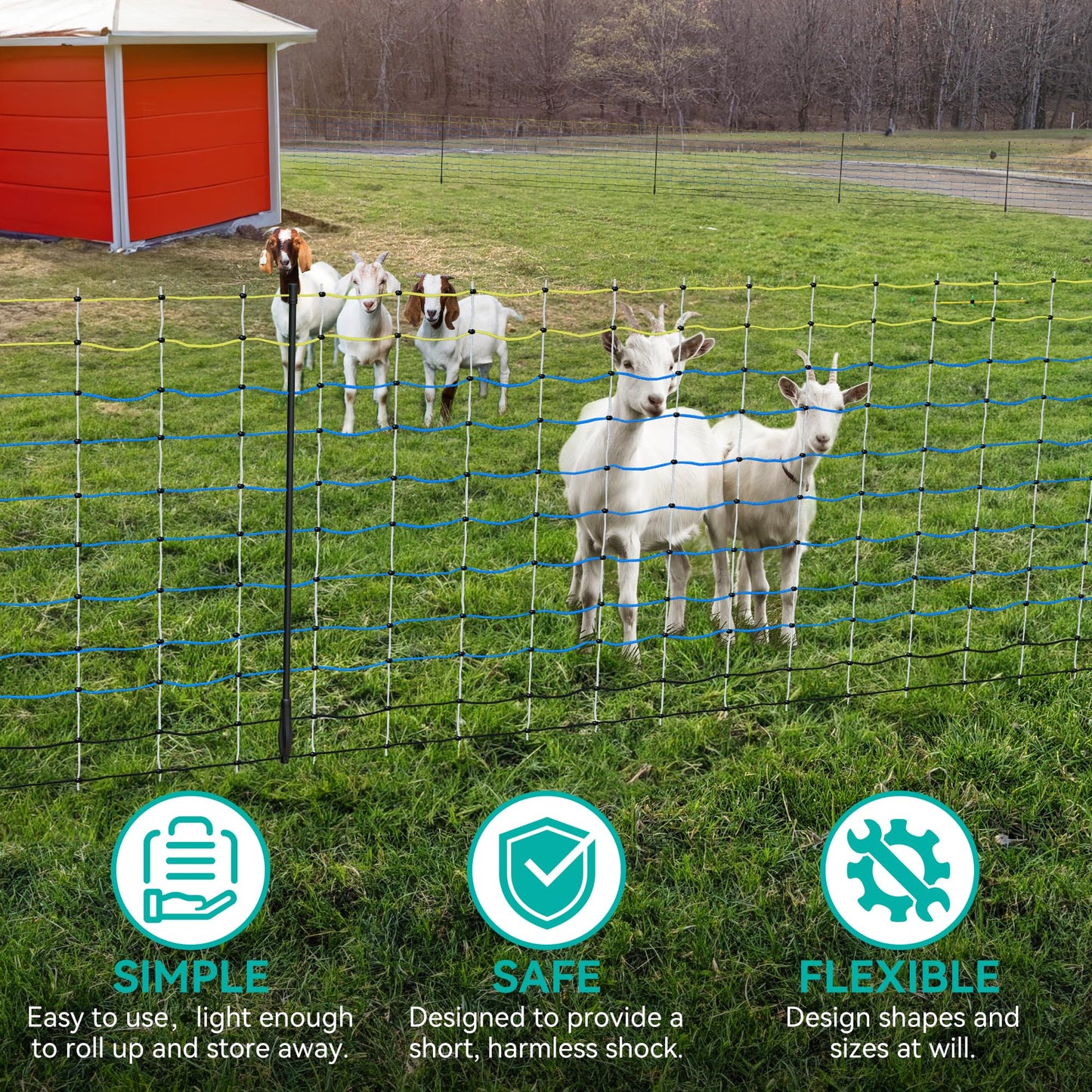 PPOLB Highly Visible Blue Electric Fence Netting, 35.4" H x 164' L, Portable Livestock Nets Mesh for Goats, Sheep, Hogs, Dog, Electric Fencing for Backyards, Homesteaders, Farms Ranches, and Gardens