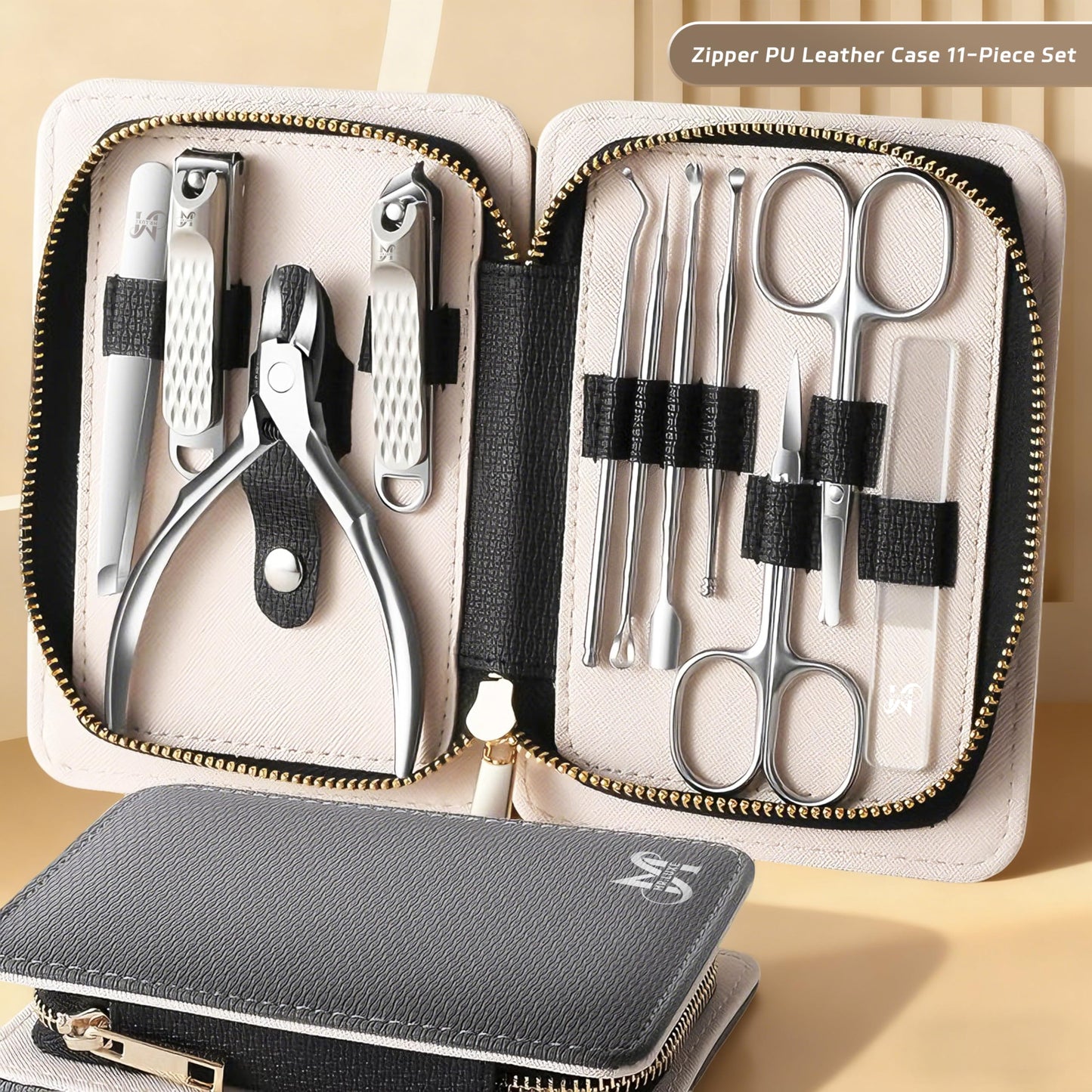 MR.LUXE 11PCS Manicure Set – Professional 11-in-1 Manicure Pedicure Kit, Premium Stainless Steel Nail Clippers and Grooming Tools with Portable Textured Travel Case, Luxury Gift Set for Woman& Man.