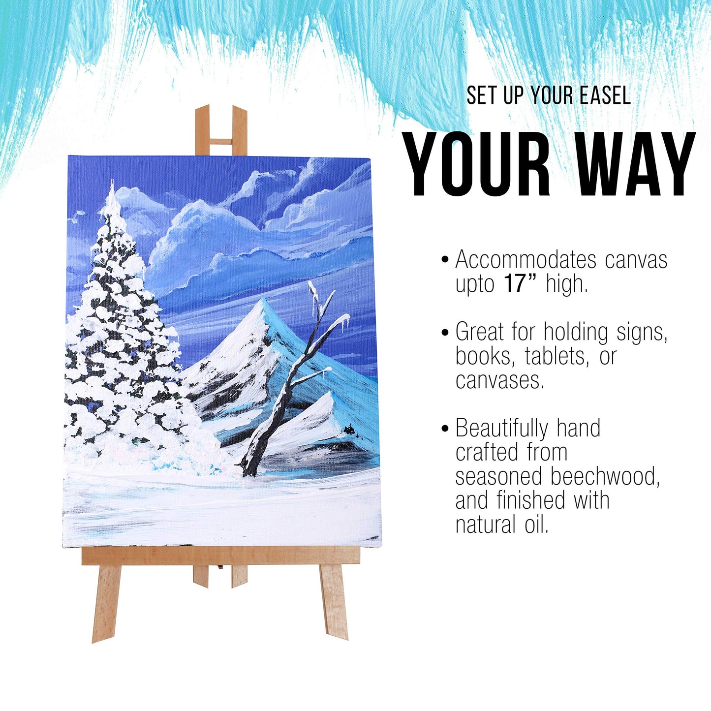 U.S. Art Supply 18" Large Tabletop Display Easel - Beechwood Artist A-Frame Display Stand, Wooden Easel for Painting, Canvas Stand, (Pack of 1) Classrooms Events Photo Picture Sign Holder