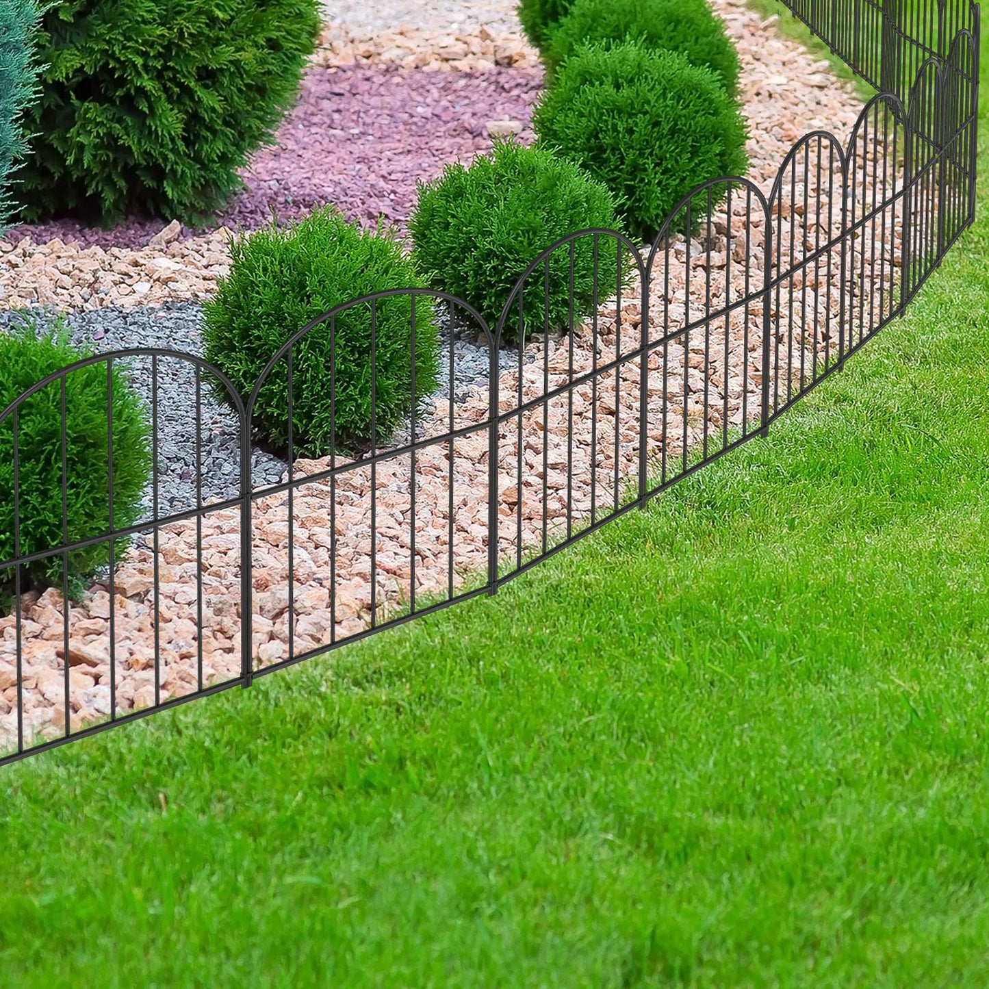 OUSHENG Small Decorative Garden Fence, 29ft (L) x 16.5in (H) Fencing, Rustproof Metal Wire Panel Border Animal Barrier for Dog, Flower Plant Edging for Yard Backyard Outdoor, Arched