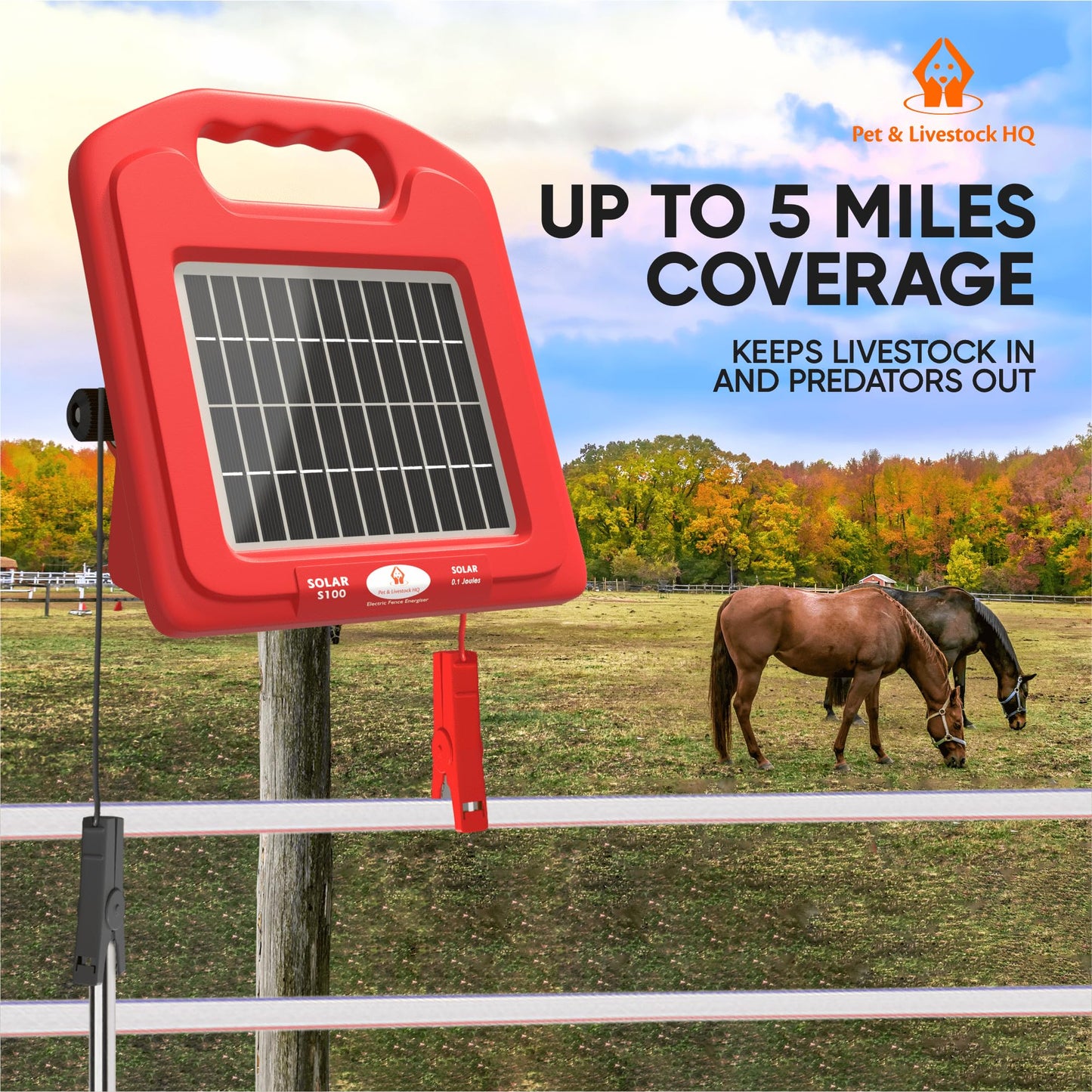 Pet & Livestock HQ - 1000ft Electric Polybraid Fence with 5 Mile Charger and 100 Insulators - 3 Product Bundle