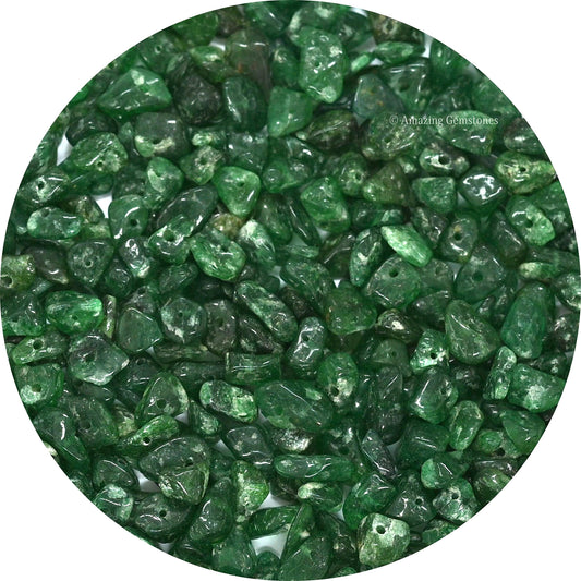 Green Aventurine Pre Drilled Crystal Crushed Chips Beads for Bracelets Making, DIY Handmade Natural Healing Crystals (25 Inch Strand)