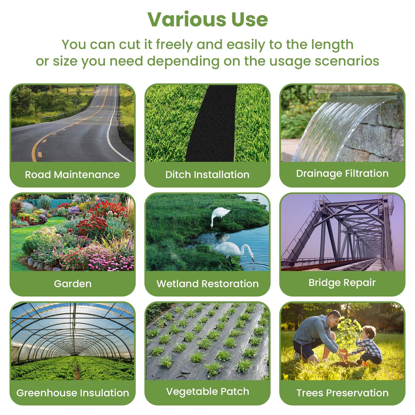 hzgeotl Premium Heavy Duty Weed Barrier Landscape Fabric for Outdoor Gardens, Non Woven Weed Blocker Fabric - Garden Landscaping Fabric Roll - Weed Control Fabric in Rolls(6OZ 3x100ft,Non Woven)