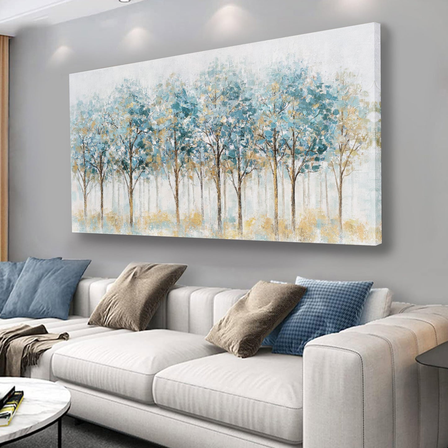 Belmrxne Tree of Life Wall Art Blue and Gold Wall Decor Modern Canvas Painting Gallery Artwork for Living Room Bedroom Dining Room Office Home Decor 29x58 inches