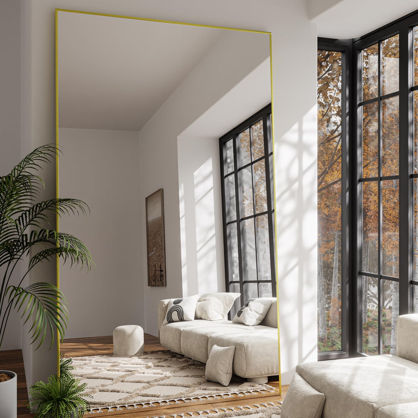 Fitcleer Glassless Floor Mirror, 71×39”, Shatterproof Full Body Mirror for Living Room or Studio, Lightweight Leaning Wall Mirror, Gold Frame