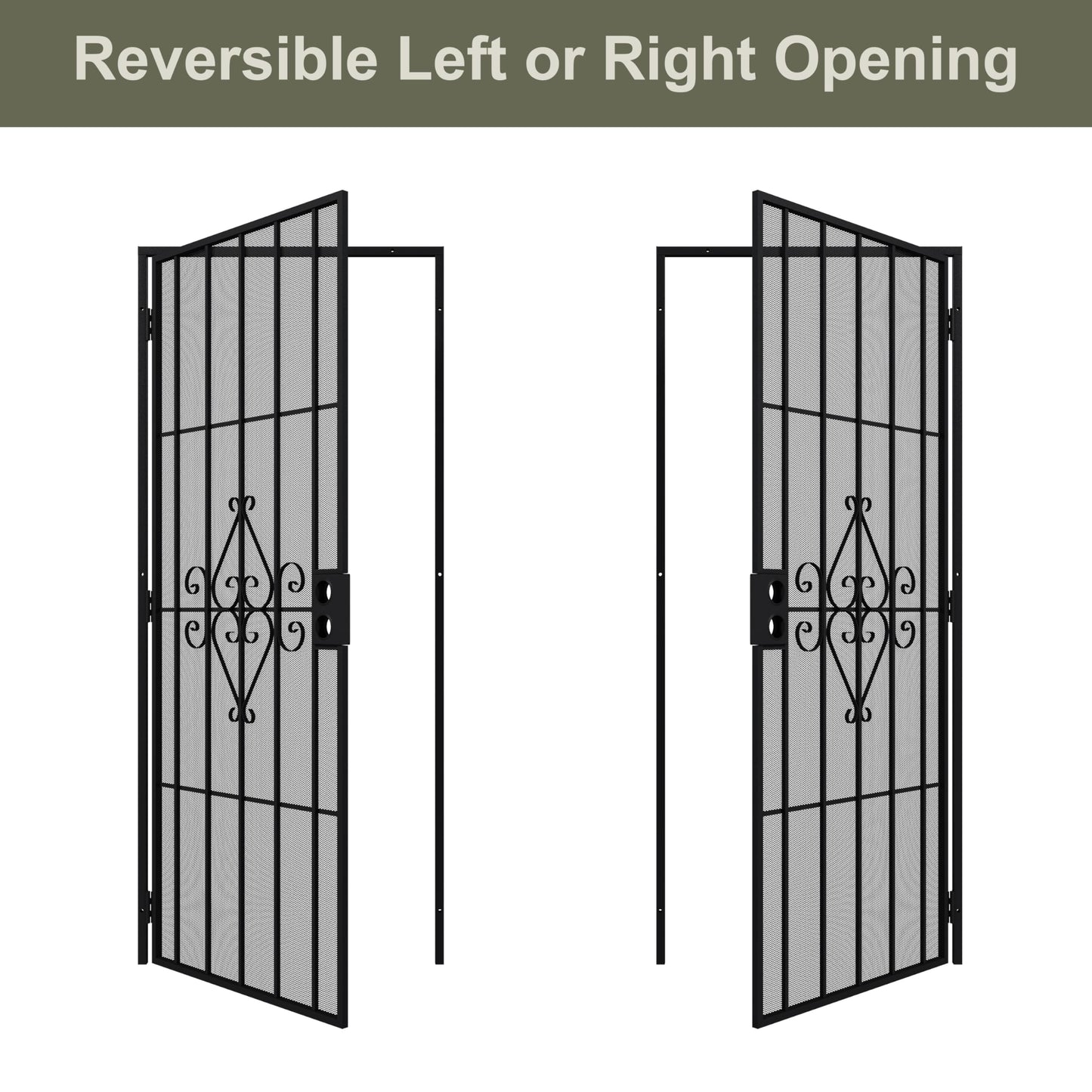 JUBEST 32 in. x 80 in. Security Screen Door, Reversible Powder Coated Black Surface Mount Outswing Steel Security Door with Expanded Metal Screen, Prehung Steel Exterior Doors, Durable&Safe
