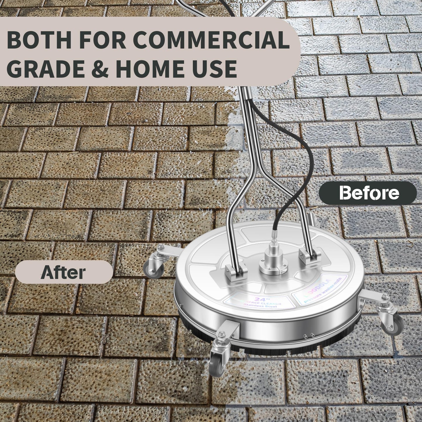 24" Pressure Washer Surface Cleaner with 4 Wheels - Stainless Steel Dual Handle Surface Cleaner for Pressure Washer Attachment for Concrete, Patio, Sidewalk, Deck and Driveways - PWS 24