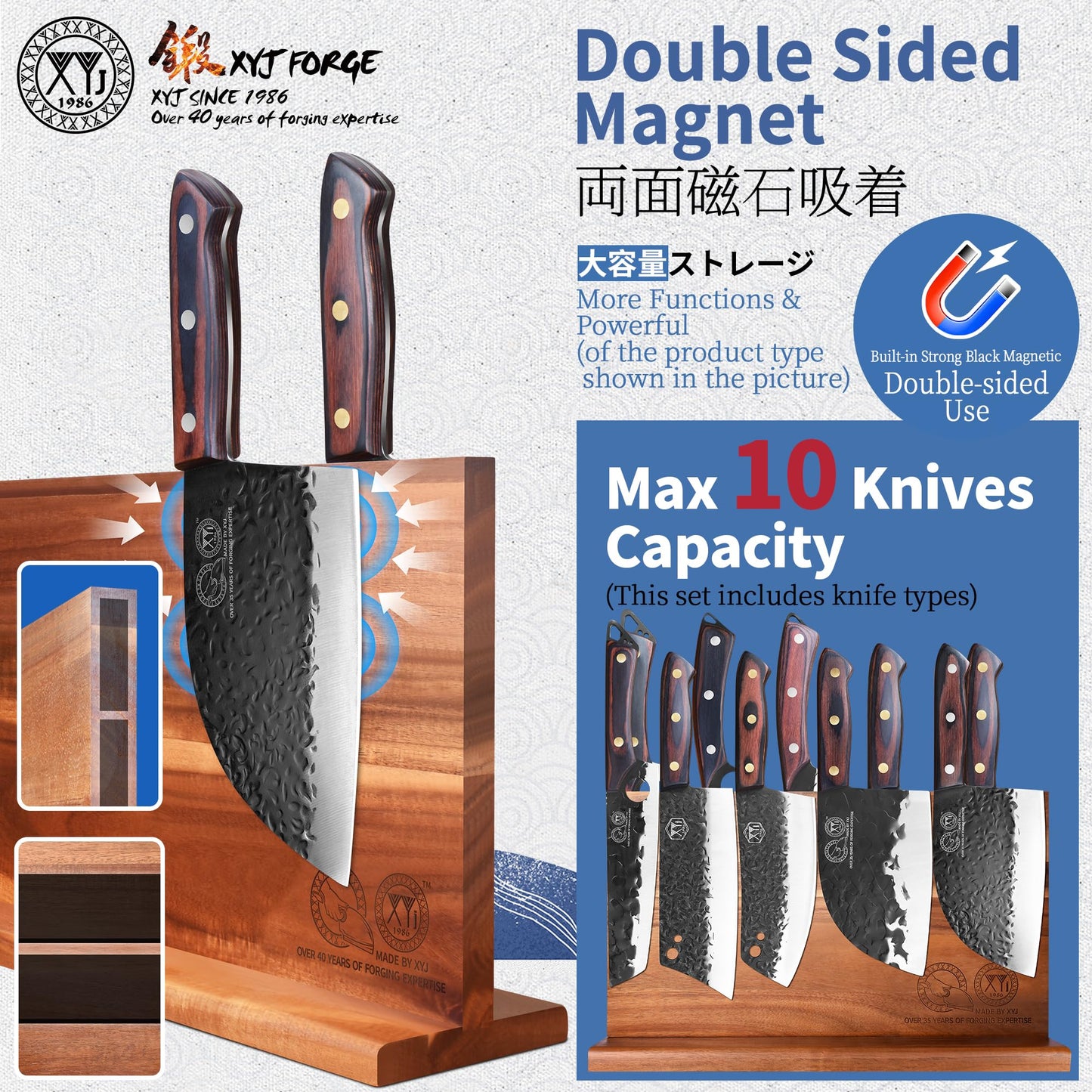 XYJ Knife Set with Block,Scissors,Honing Steel,Cutting Board,Washing Cloth,Gloves,Full Tang,Kitchen Knife Block Set,Meat Cleaver Slicing Bread Cutting Vegetable Butcher Knives,Pakkawood Handle