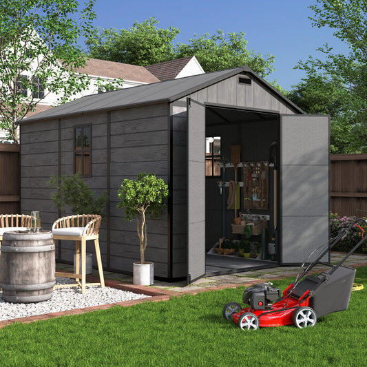 UDPATIO Resin Storage Shed 7.5x10.7 FT, Outdor Plastic Shed for Garden Tools Pool Equipment, Outside Sheds with Lockable Door for Backyard, Patio, Lawn, Dark Grey