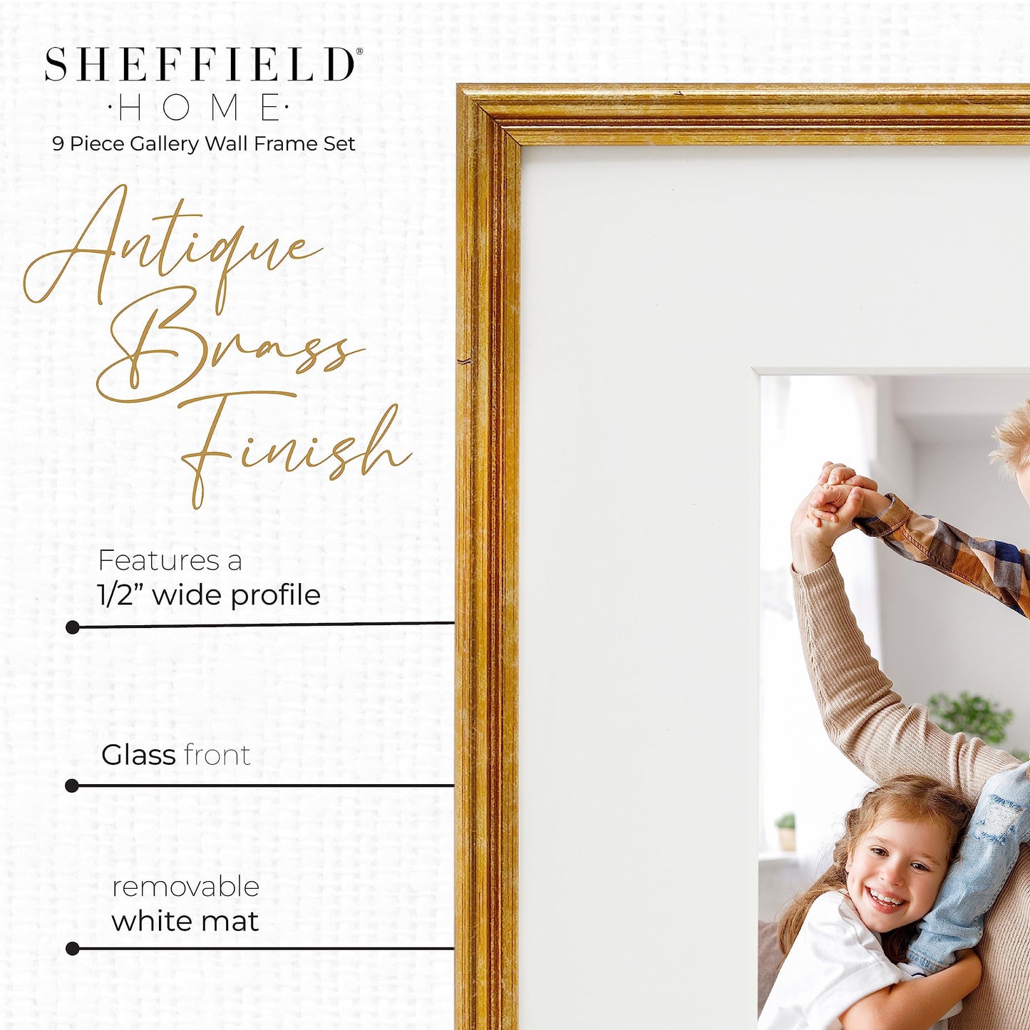Sheffield Home 9 Piece Gallery Wall Frame Set, 12x12 Inch, Antique Bronze