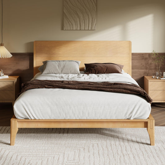 Merax Full Size Bamboo Platform Bed, Mid-Century Modern Bed Frame with Tall Headboard, Solid Sustainable Bedframe Full-size, Wood Slat Support, No Box Spring Needed, Easy Assembly, Noise Free, Natural