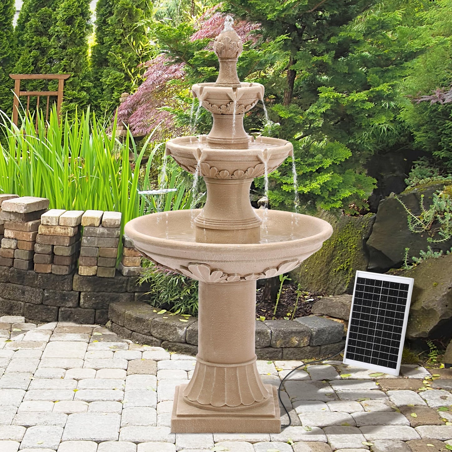 Dephet Italian Solar Water Fountains Outdoor Garden Decor - 48.4''H Fountains and Waterfalls Outside, Large Cascading Indoor Floor-Standing Resin Bubbler Fountain Features W/Pump for Patio, Backyard