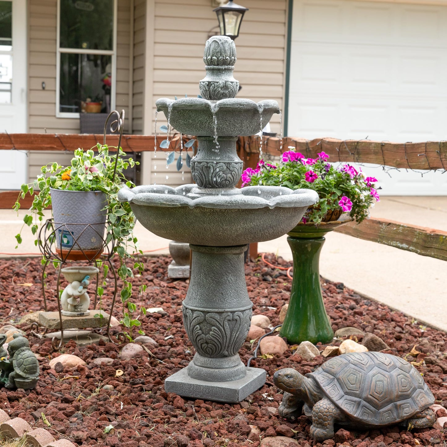 Sunnydaze 50-Inch 2-Tier French Garden Outdoor Water Fountain - Glass Fiber Reinforced Concrete Construction - Dusty Gray