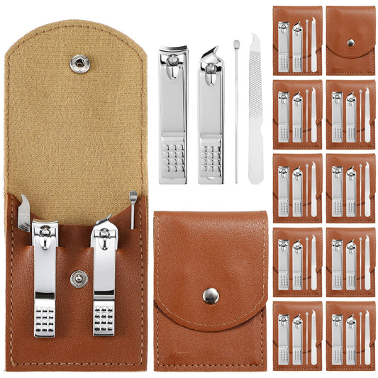 Geosar 12 Sets Manicure Gifts Bulk Nail Clippers Pedicure Kit Stainless Steel Professional Pedicure Grooming Kits Nail Care Tools with Travel Case for Women Men Hand Foot Birthday(Brown)