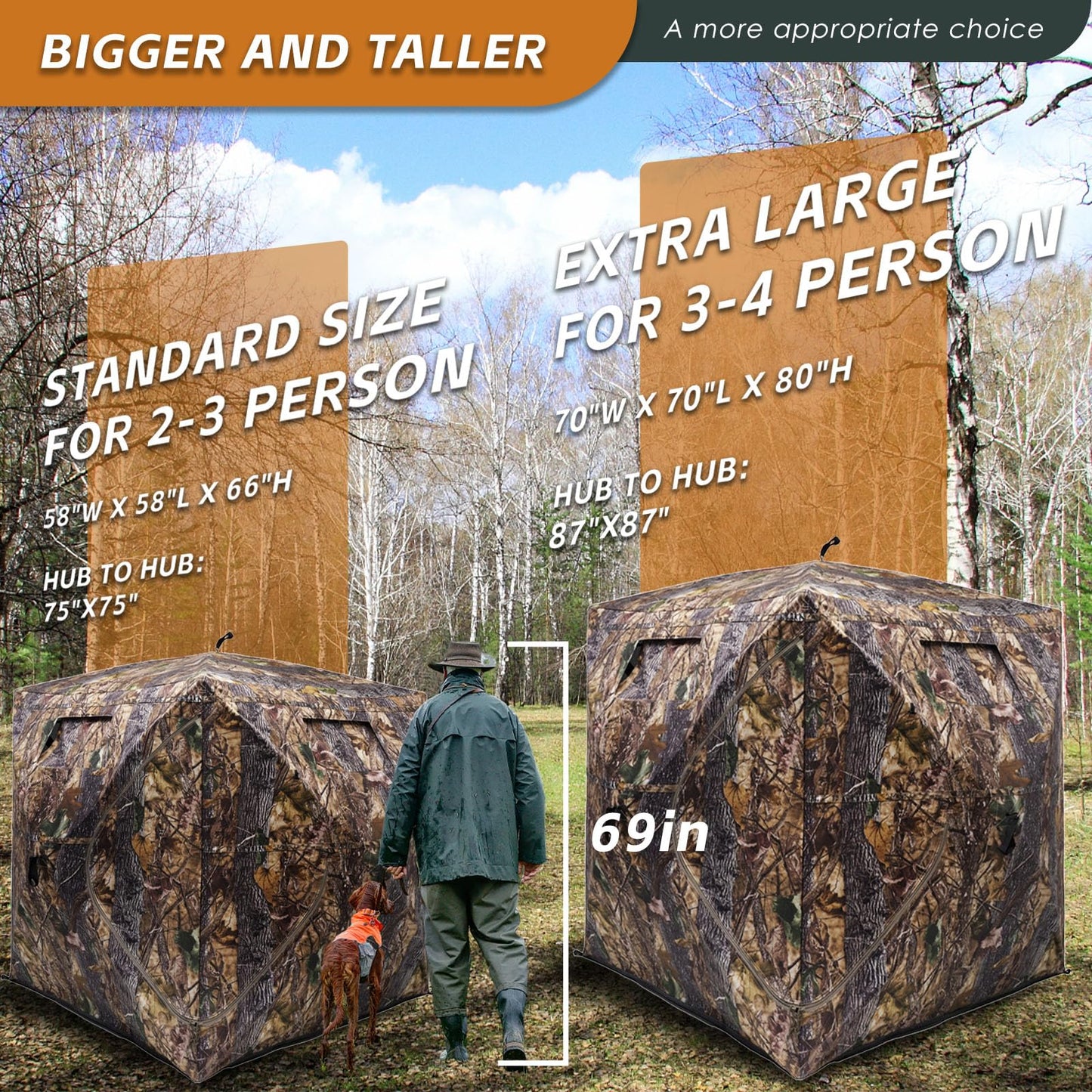 FUNHORUN Hunting Blind with Floor Mat, 360 Degree See Through Ground Blind with Carrying Bag, 3/4 Person Pop Up Camouflage Tent Portable Rhombus Door Concealed Shelter