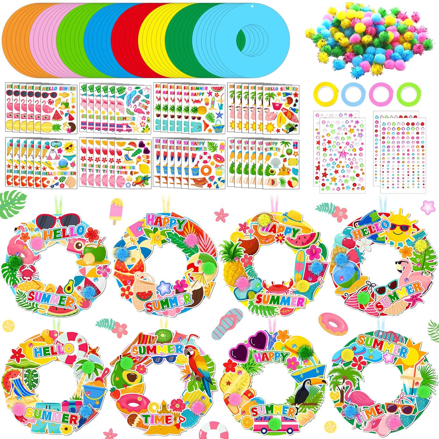 48 Sets Sunflower Craft Kits DIY Summer Wreath Hanging Ornaments Make Your Own Paper Craft with Bee Daisy Stickers for Summer Home Party Favors Activities