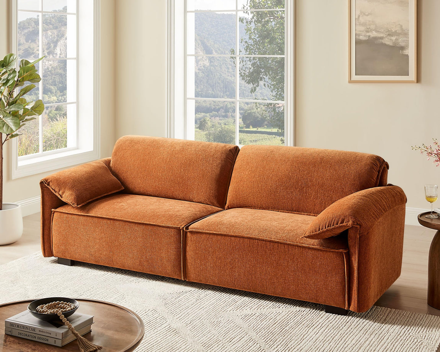 VANOMi 92.9" Sofa Couch for Living Room, Modern Comfy 3-Seater Cloud Sofas, Chenille Small Couches for Small Spaces, Upholstered Deep Seat Couch for Bedroom, Apartment (Curry)