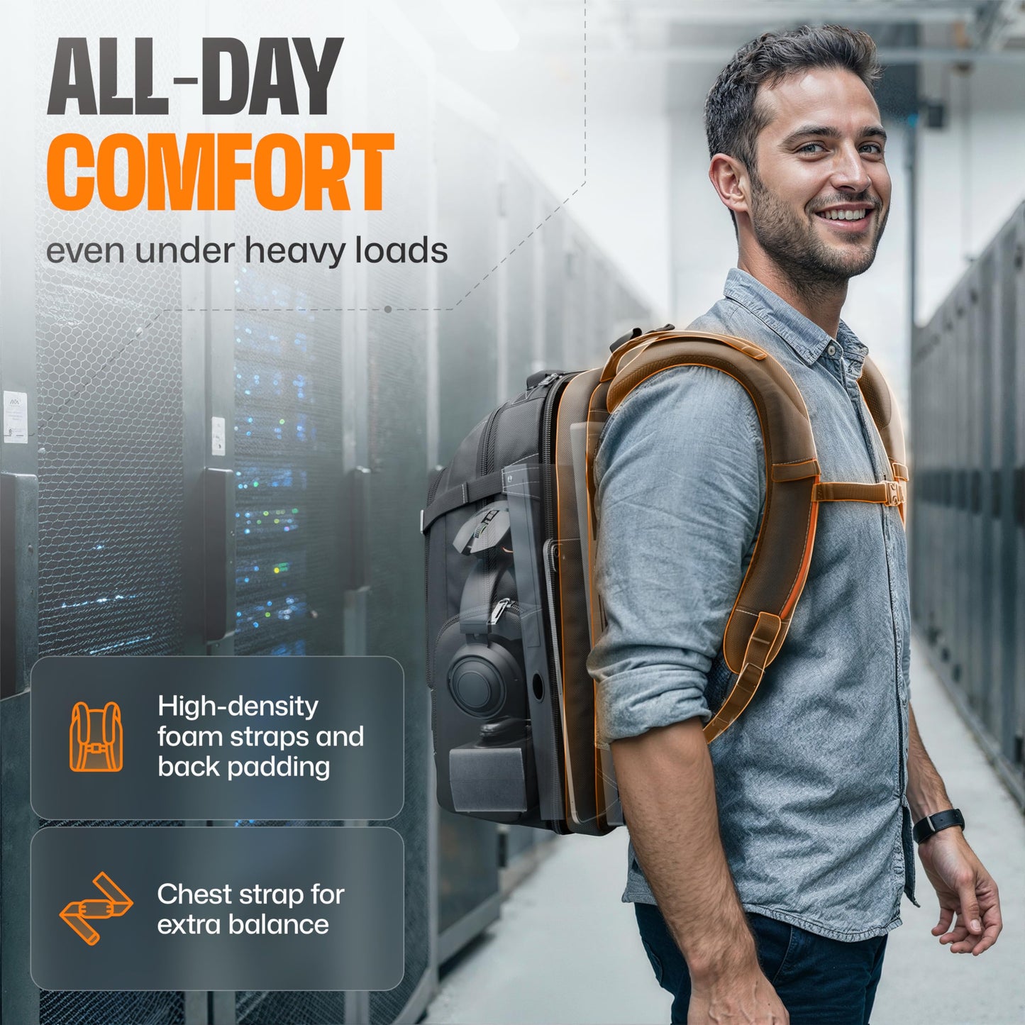 EVERKI Business 120 Laptop Backpack 40L with Rain Cover - Large Compartment Fits Up To 18.4", Travel Friendly Lightweight Business & Office Bag, 180° Fold-Out Design, Multiple Padded Pockets, Black
