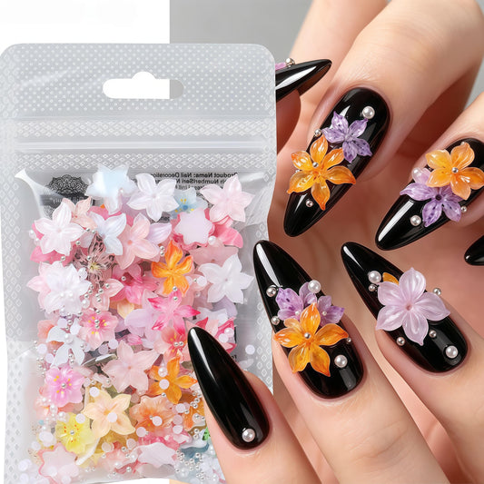 120Pcs Summer Flower Nails Charms 3D Colorful Flowers Nail Rhinestones Hibiscus Floral Nail Gems Mixed Colors Resin Flowers for Acrylic Nails Summer Nail Jewelry Tiny Flower Nail Design for Women DIY