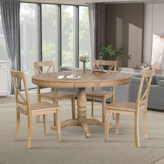 Merax 5 Pieces Dining Table Set,Retro Style Chairs with Solid Wood Legs for Kitchen Diningroom