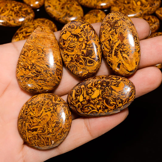 Natural Mariam Jasper Gemstone- Healing Crystals for DIY Jewelry Making -Loose Natural Cabochon -Perfect for Crafting Unique Jewelry Designs -Gift for Her, Mother and Wife (5 pcs, 25-35 mm)