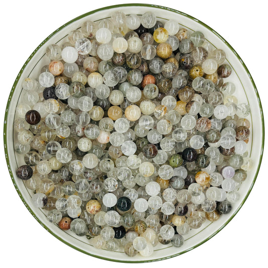 WHNKFB 8mm 50PCS Natural Green Phantom Quartz Round Beads, Smooth Polished Loose Crystal Beads for Jewelry Making Craft - 6mm 8mm 10mm Options with Free Elastic Cord