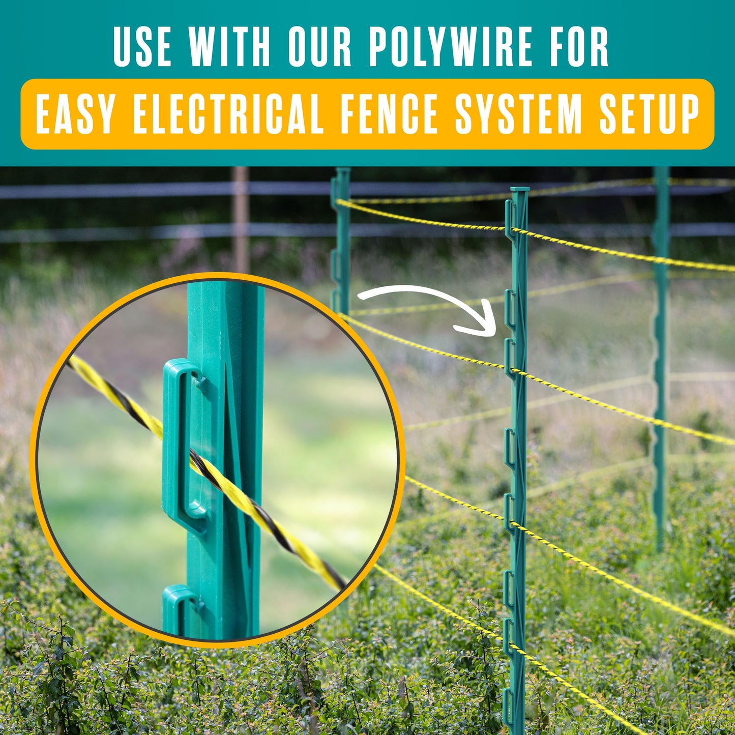 Houseables Electric Fence Posts, Step in Fence Post 4FT, Electric Fencing, Garden Stakes, Garden Poles, Kit for Wire, Deer, Livestock, Temporary, Fiberglass, Plastic, Green, Ground Rod, 4 Feet, 50 PK