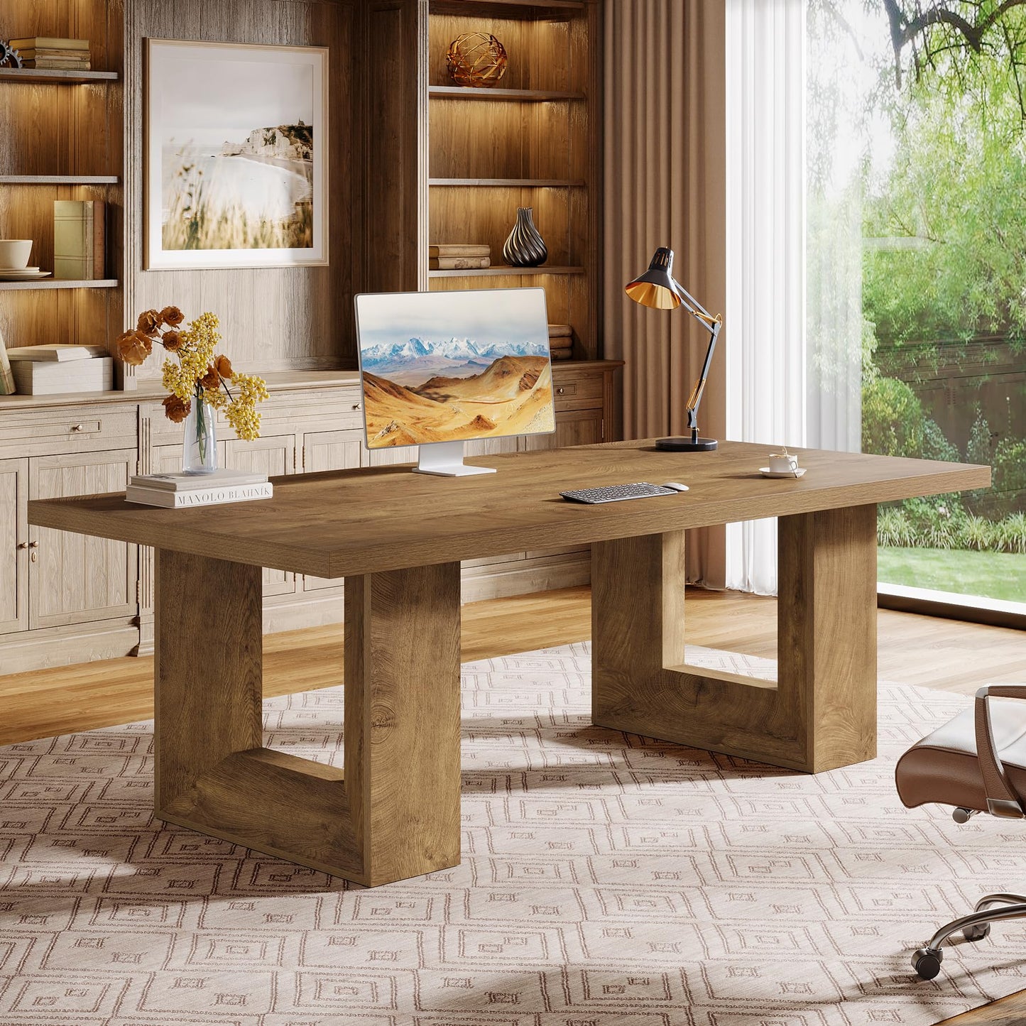Tribesigns Home Office Desk, 62.99" Large Farmhouse Executive Desk, Computer Table for Office, Conference Room, Study Room (Walnut)
