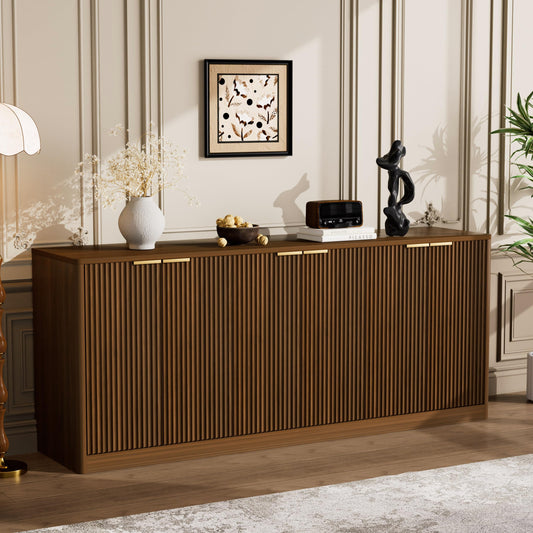 Ball & Cast 67" Fluted Walnut Buffet Cabinet Sideboard with Storage, Large Accent Cabinet with 6 Doors,Wood Mid Century Modern Sideboard for Living Room and Kitchen (67" W*27.7" H*15.7" D)