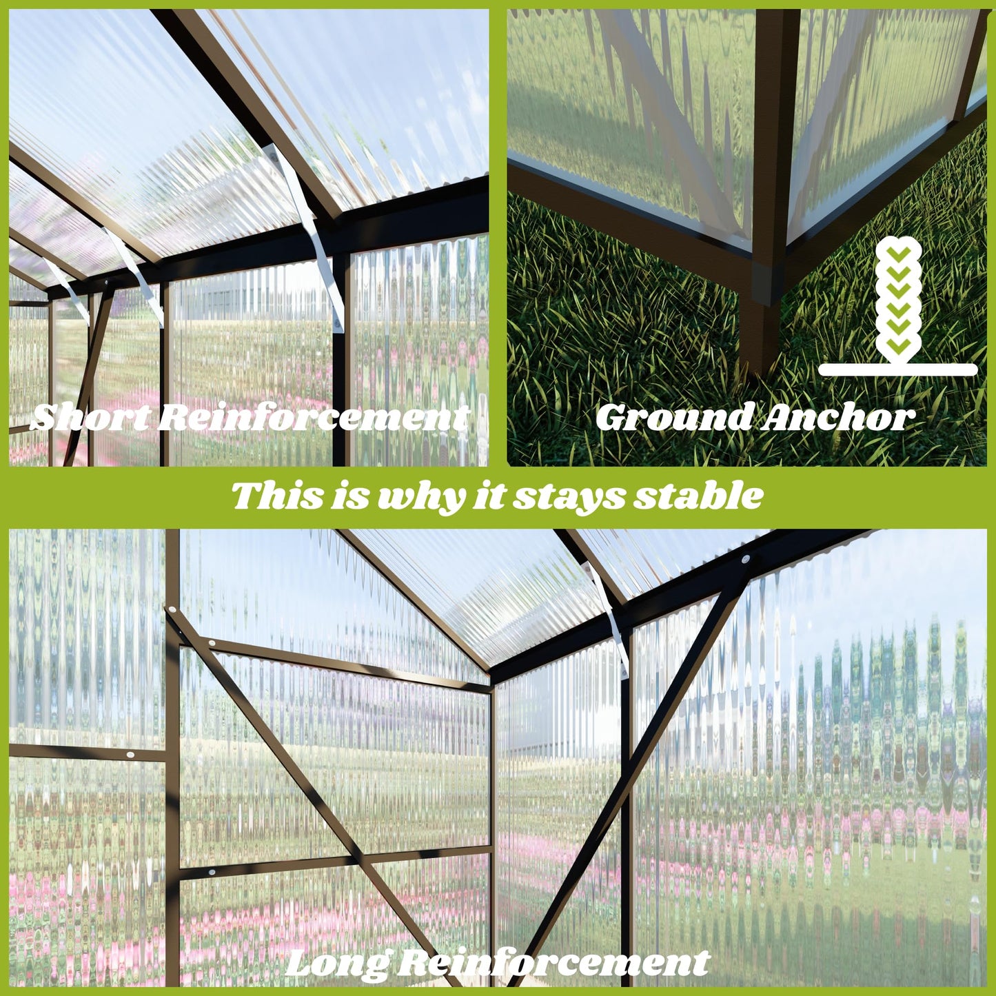 8x12 FT Greenhouse for Outdoors, Polycarbonate Greenhouse with Quick Setup Structure and Roof Vent, Aluminum Large Walk-in Green House for Outside Garden Backyard, Dark Gray