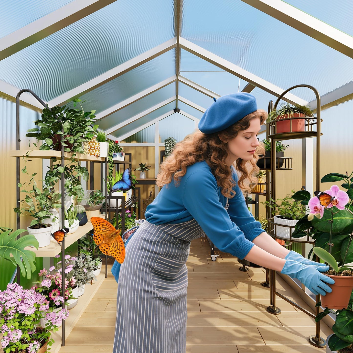 6X10FT Greenhouse, Aluminum Polycarbonate Green House, Green Houses for Outside with Sliding Doors, Outdoor Greenhouse with Ajustable Roof Vent, Withstands Bad Weather for Garden, or Backyard, Silver