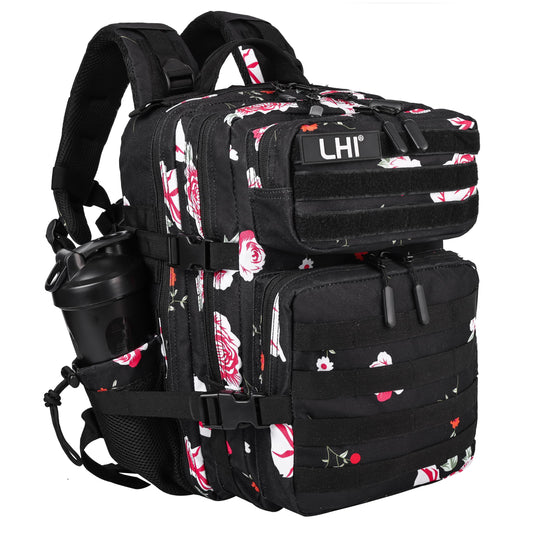 LHI Tactical Military Backpack for Men and Women 25L Army Assault Pack Bag Large Rucksack with Molle System-Flower
