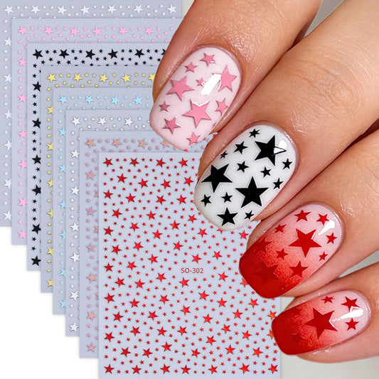 8pcs Stars Nail Art Stickers 3D Self Adhesive Stars Nail Decals Red White Gold Silver Blue Black Star Designs Nail Sticker Mini Stars 4th of July Nail Design Star Nail Supplies for Women Manicure DIY